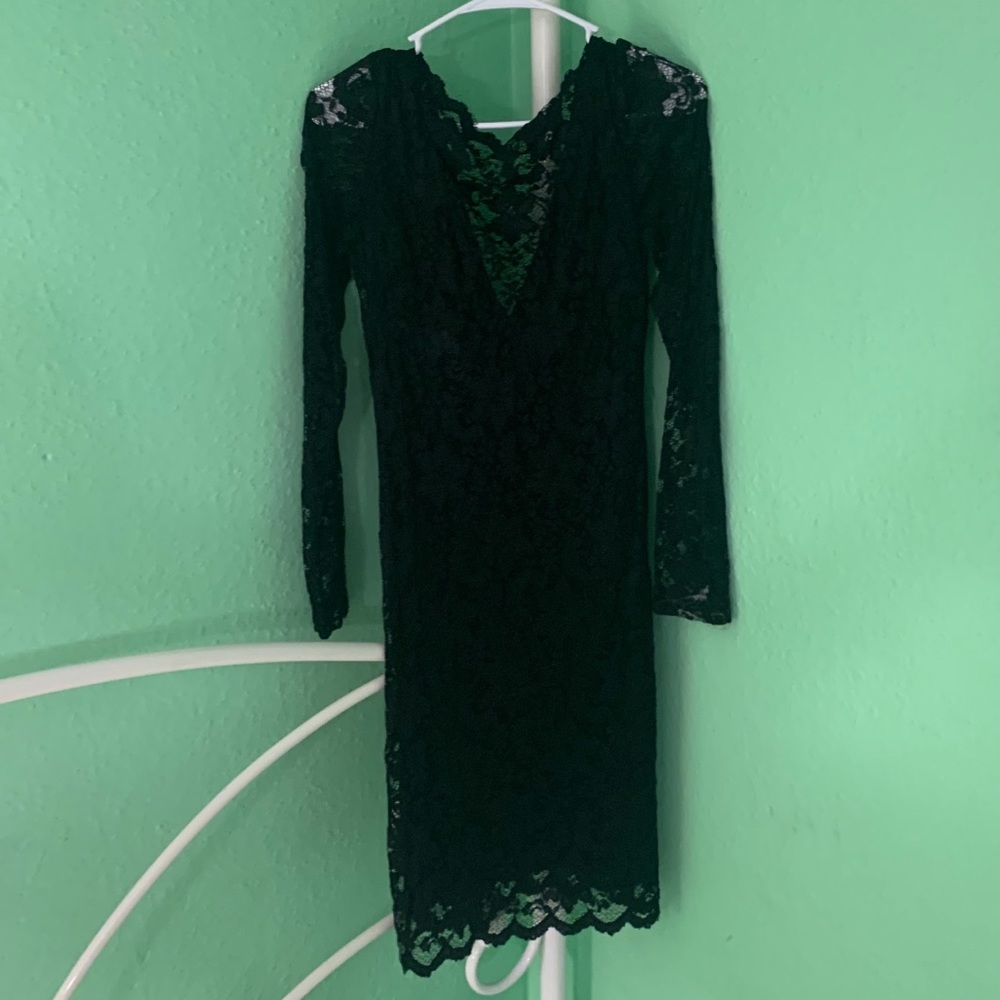 Lipsy London Black Lace Cowl Back Shift Dress US 8
